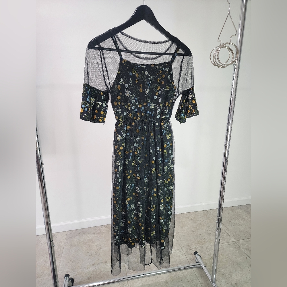 Cottagecore Black Floral Dress